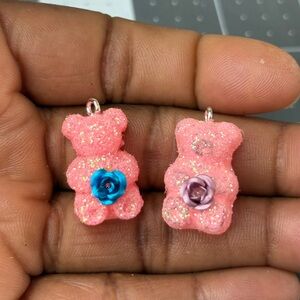 Pink Glitter Bear Charms with Rose Accents